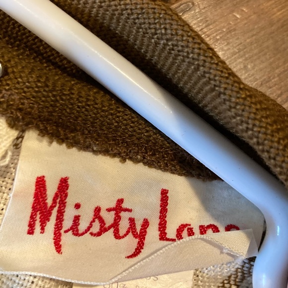 60’s Brown Plaid Polyester dress with Gold Accent - Picture 3 of 4